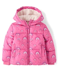 Toddler Girls Print Microfleece Lined Puffer Jacket