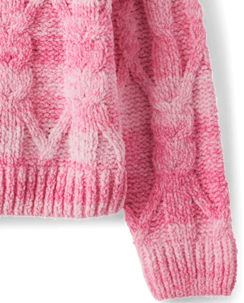 Toddler Girls Ombre Cable Knit Chenille Sweater