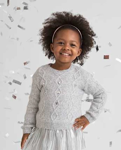 Pull super doux en maille torsadée à paillettes pour petite fille