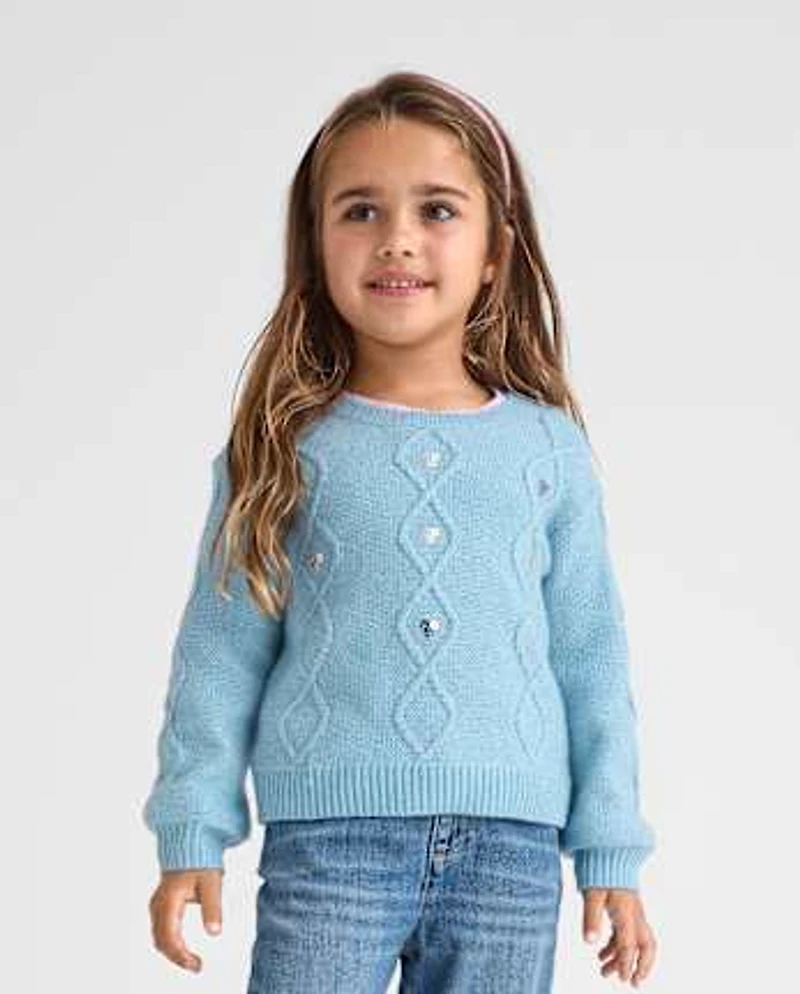 Toddler Girls Sequin Cable Knit Super Soft Sweater