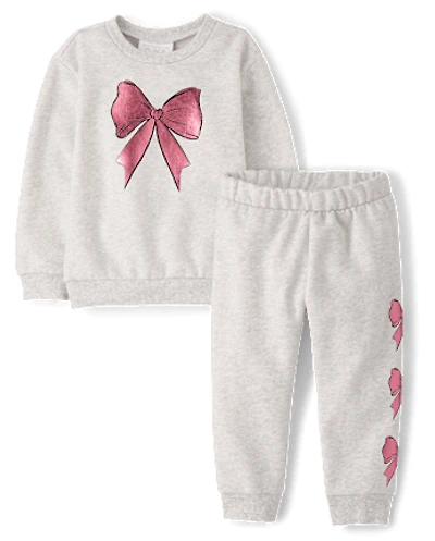 Toddler Girls Foil Bow Premium Fleece 2-Piece Outfit Set