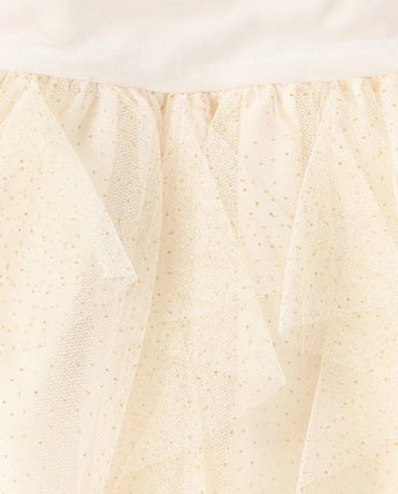 Robe ajustée et évasée en maille à volants pailletés pour fille