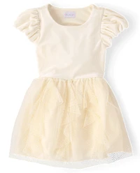 Girls Glitter Ruffle Mesh Fit And Flare Dress