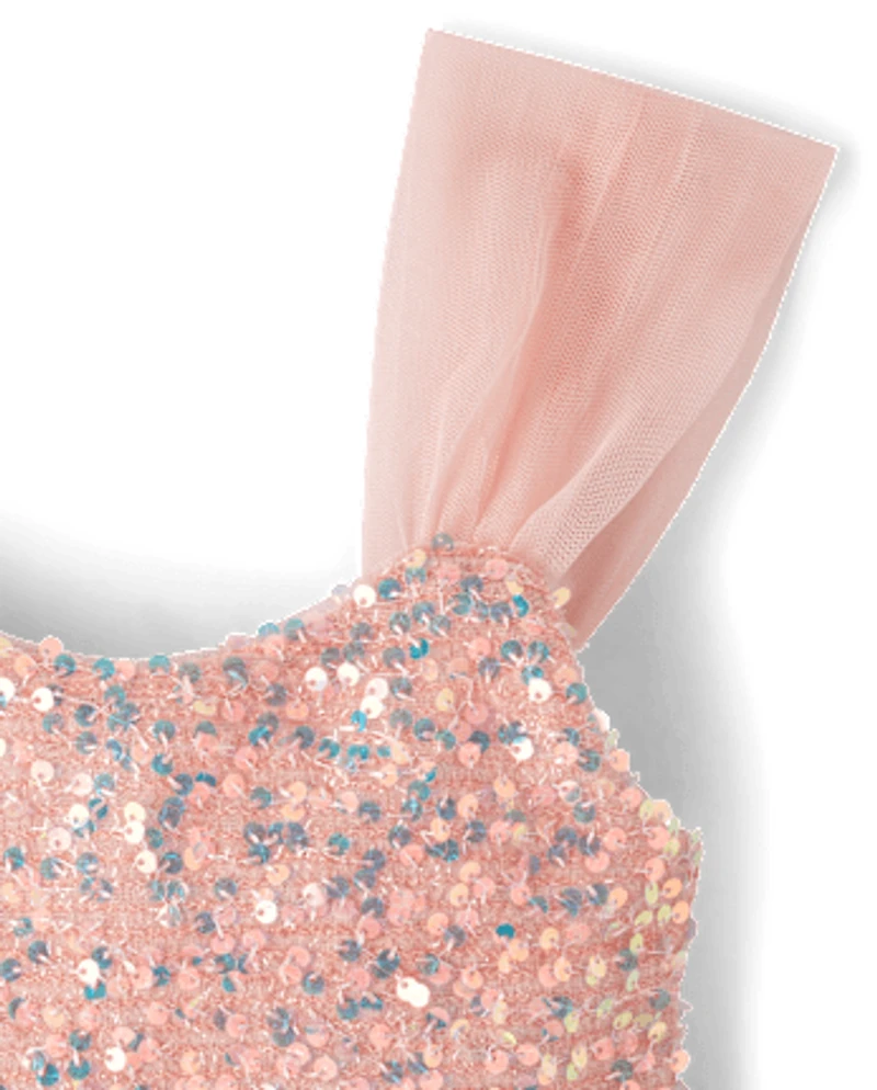 Robe ajustée et évasée en maille à paillettes pour fille