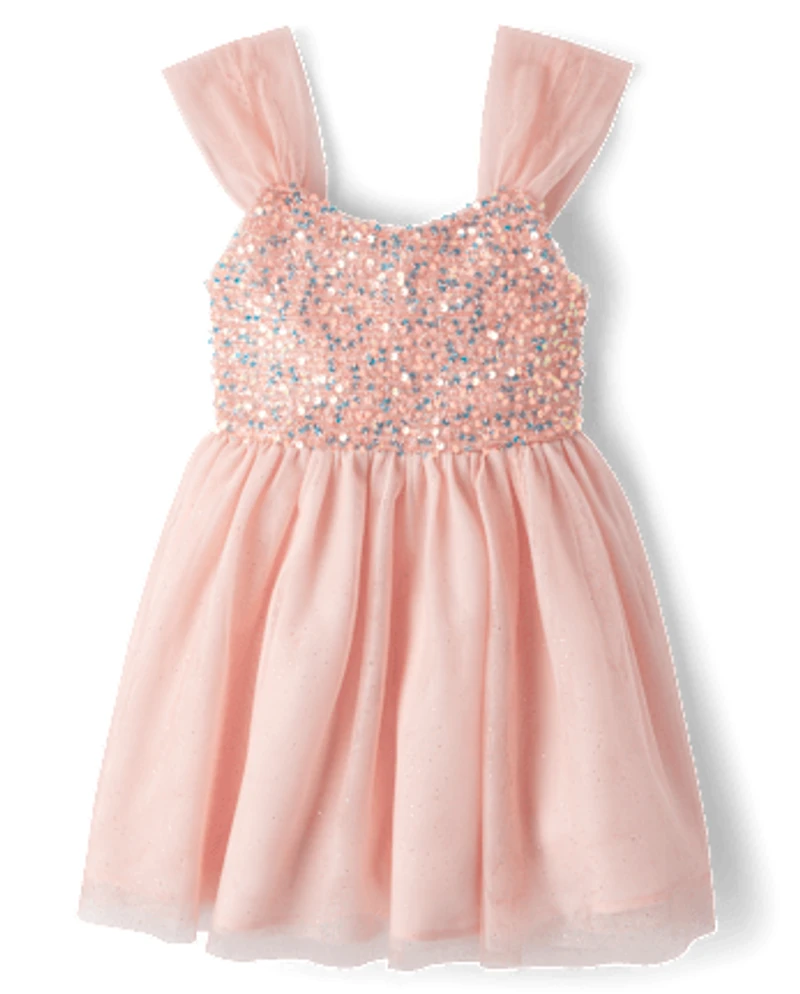 Robe ajustée et évasée en maille à paillettes pour fille
