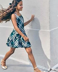 Girls Matching Family Plaid Bow Satin Bubble Dress