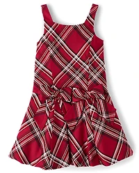 Girls Matching Family Plaid Bow Satin Bubble Dress