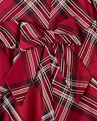 Girls Matching Family Plaid Bow Satin Bubble Dress