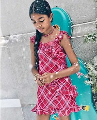 Robe à volants en mousseline carreaux pour fille