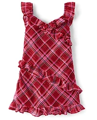 Girls Plaid Chiffon Ruffle Dress