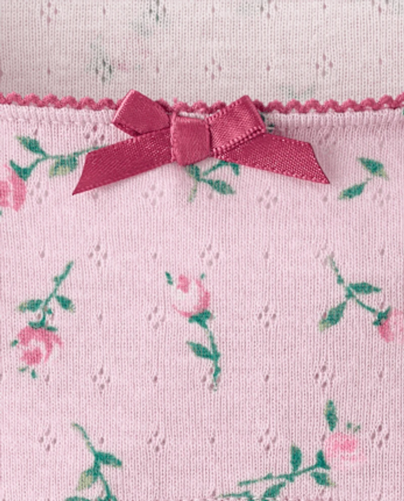 Girls Floral Pointelle Top
