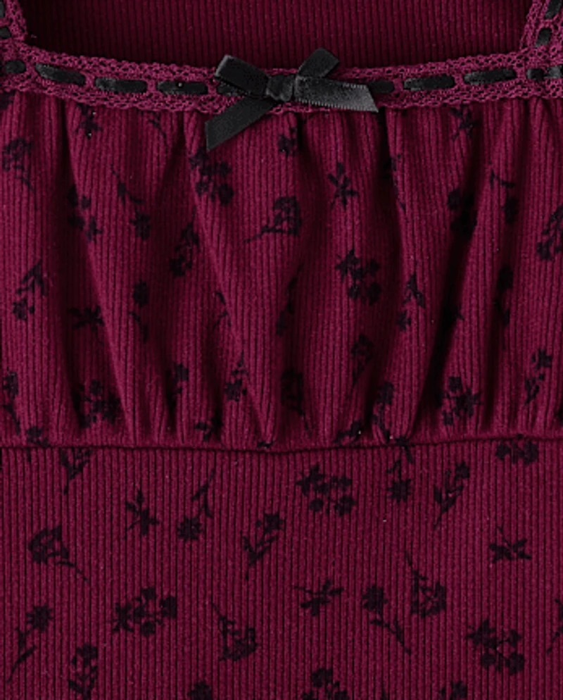 Robe droite côtelée en daim à fleurs pour fille