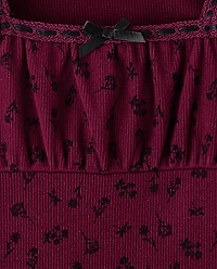 Robe droite côtelée en daim à fleurs pour fille