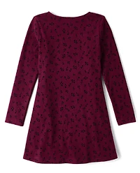 Robe droite côtelée en daim à fleurs pour fille