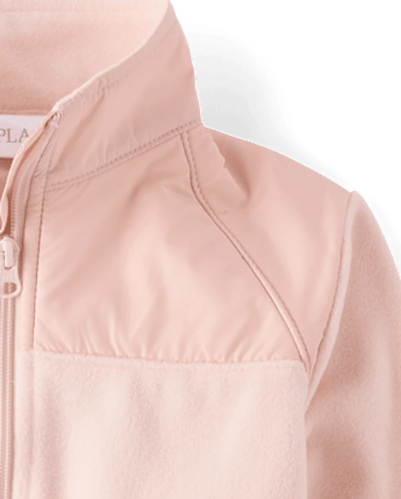 Girls Contrast Microfleece Zip Up Jacket