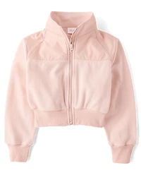 Girls Contrast Microfleece Zip Up Jacket