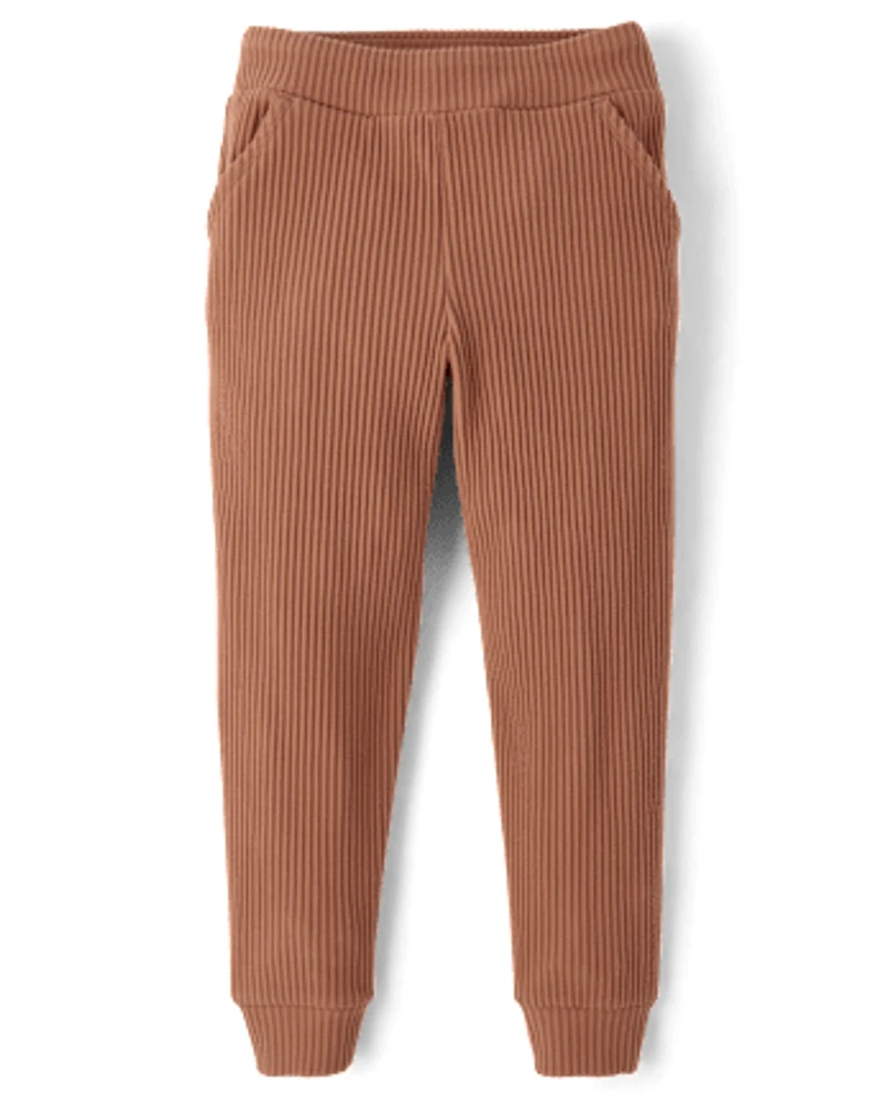 Girls Plush Rib Jogger Pants