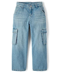 Girls Rhinestone Baggy Cargo Jeans