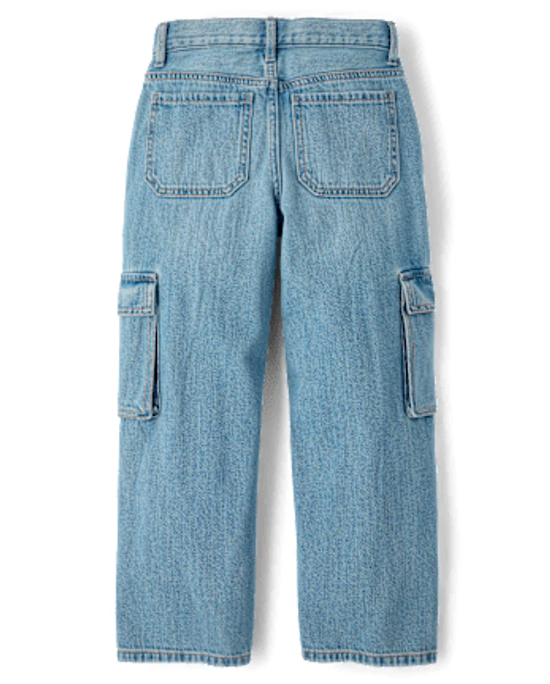 Girls Rhinestone Baggy Cargo Jeans