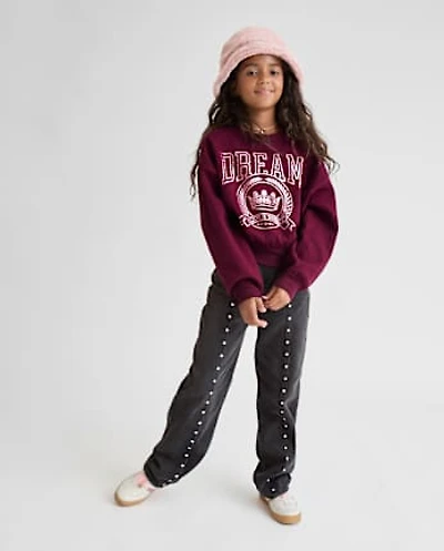 Jean ample à coutures cloutées pour fille