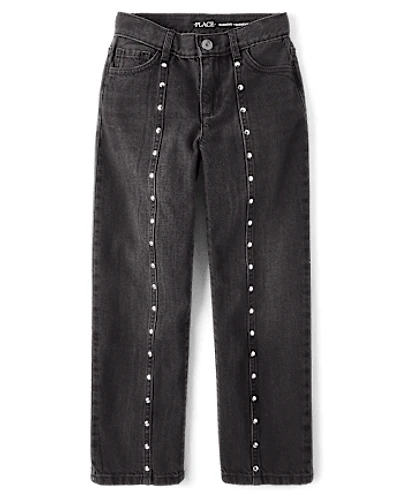 Girls Studded Seam Slouchy Jeans