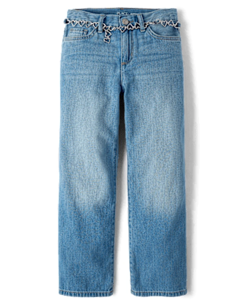 Girls Heart Belted Slouchy Jeans