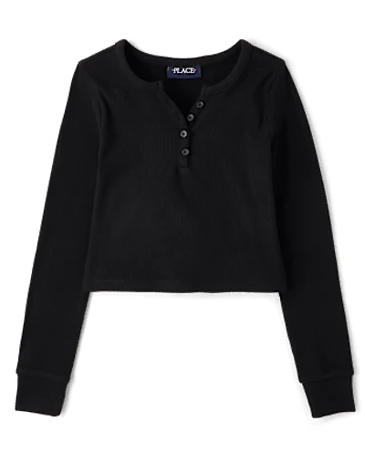 Girls Sueded Rib Henley Top