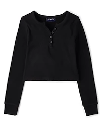 Girls Sueded Rib Henley Top
