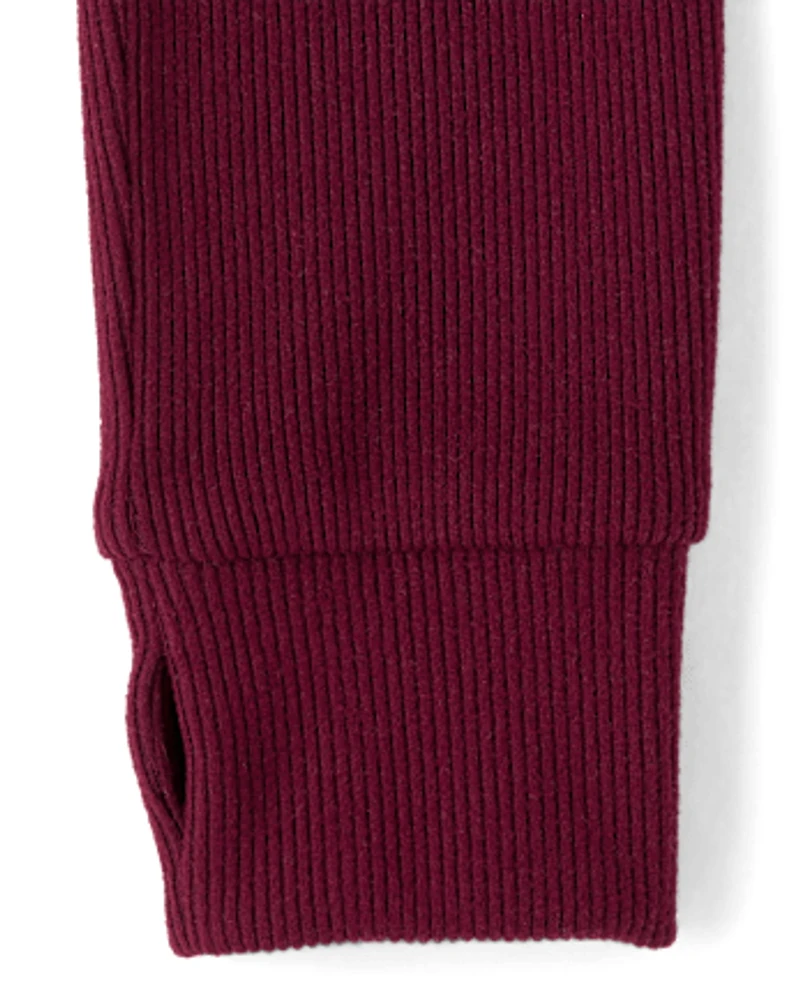 Girls Sueded Rib Henley Top