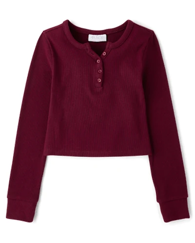 Girls Sueded Rib Henley Top