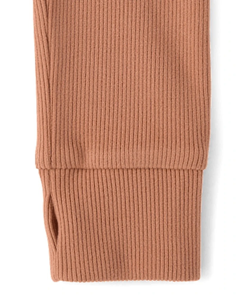 Girls Sueded Rib Henley Top