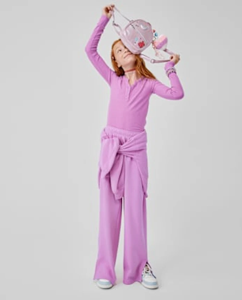 Girls Sueded Rib Henley Top