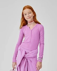 Girls Sueded Rib Henley Top