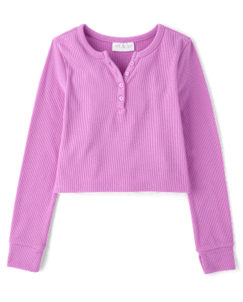 Girls Sueded Rib Henley Top