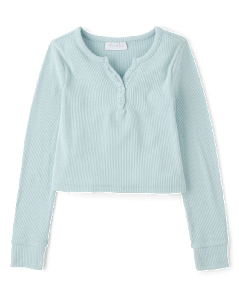 Girls Sueded Rib Henley Top