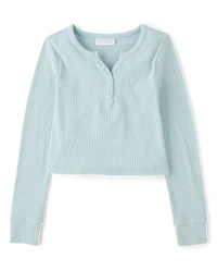 Girls Sueded Rib Henley Top