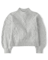 Girls Faux Pearl Cable Knit Cropped Sweater