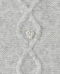 Girls Faux Pearl Cable Knit Cropped Sweater