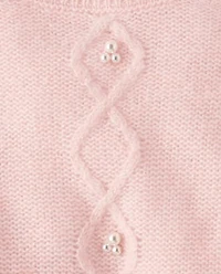 Girls Faux Pearl Cable Knit Cropped Sweater