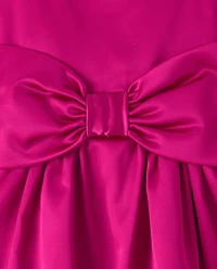 Girls Oversized Bow Satin Fit And Flare Dress