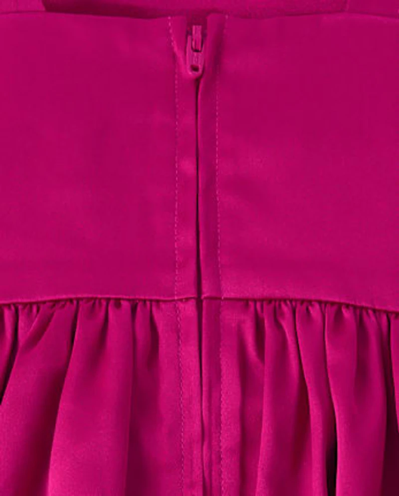 Girls Oversized Bow Satin Fit And Flare Dress