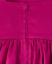Girls Oversized Bow Satin Fit And Flare Dress