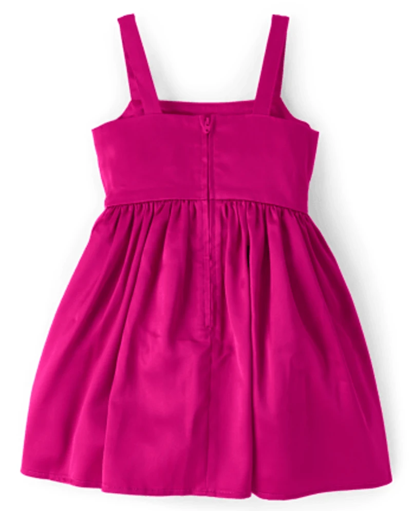 Girls Oversized Bow Satin Fit And Flare Dress