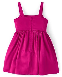 Girls Oversized Bow Satin Fit And Flare Dress