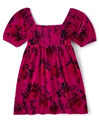 Girls Floral Velour Corset Dress