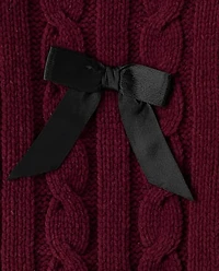 Girls Bow Cable Knit Chenille Sweater