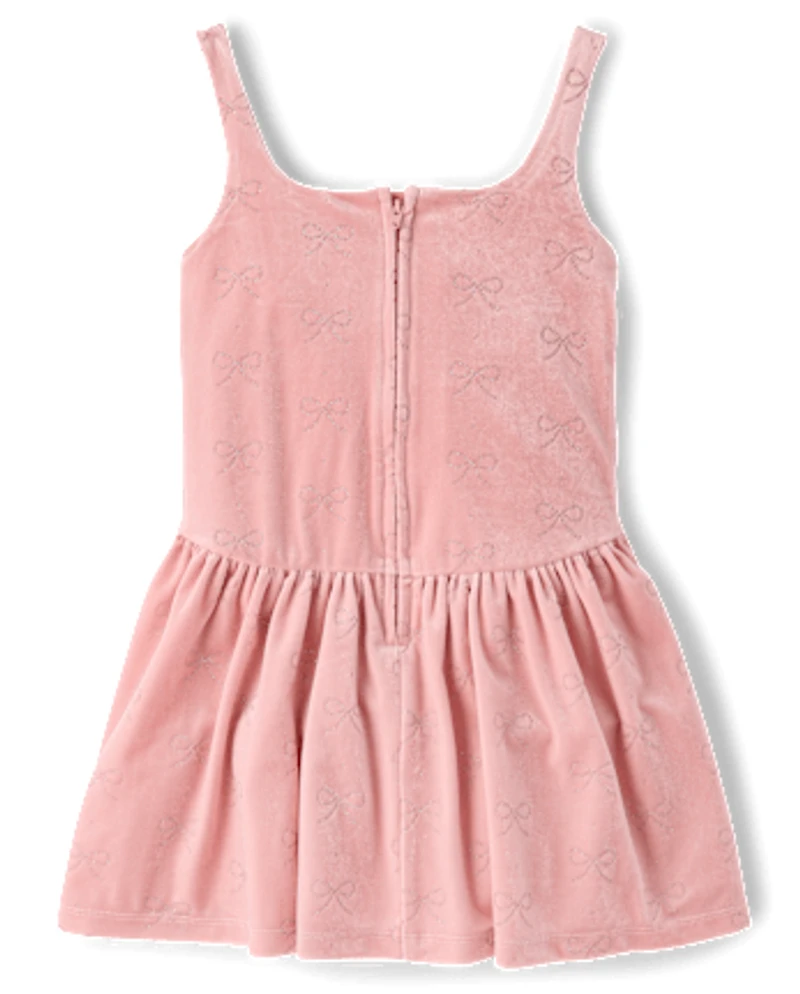 Girls Glitter Bow Velour Bubble Dress