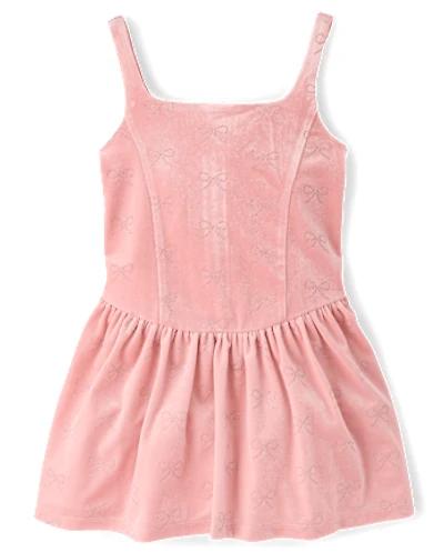 Girls Glitter Bow Velour Bubble Dress