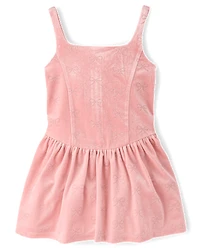 Girls Glitter Bow Velour Bubble Dress