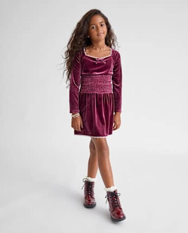 Girls Smocked Velour 2-Piece Outfit Set